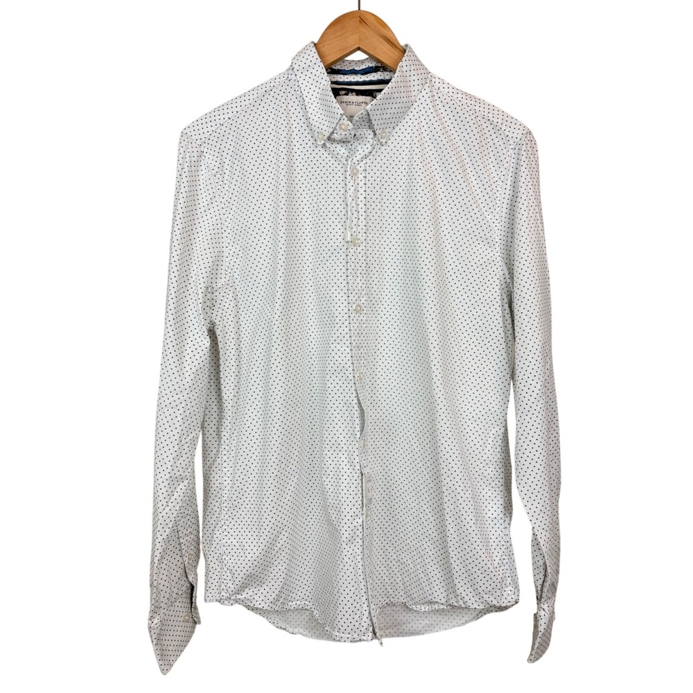 Denim & Flower Ricky Singh Mens White Polka Dot Stretch Button Down Large